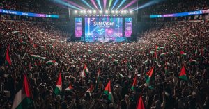 הפגנה נגד ישראל פורצת מחוץ לאולם בזמן שידור קדם האירוויזיון בלטביה